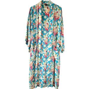 Dreamsacks Vintage Floral Silk Kimono Robe and Belt Womens Size Small Medium EUC